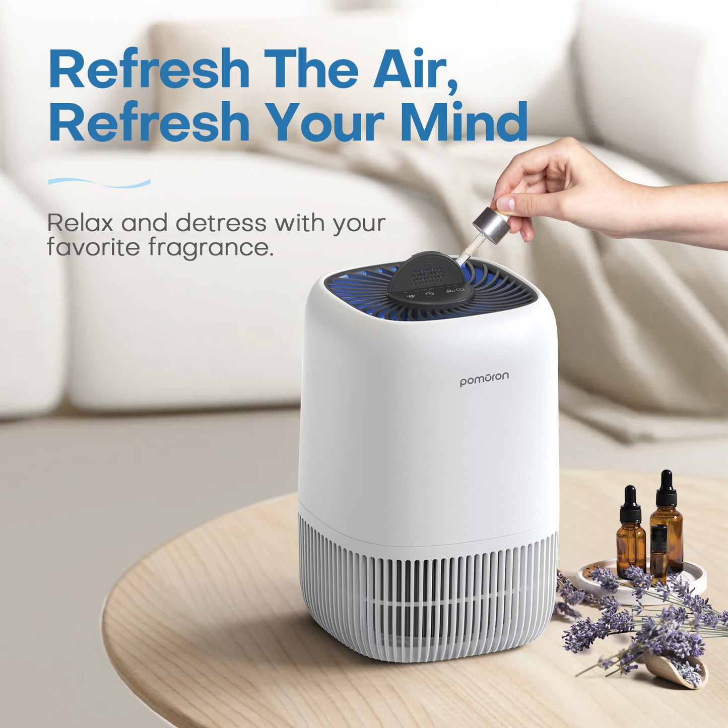 POMORON Air Purifiers for Bedroom Home, Air Filter Cleaner with Fragrance Sponge, H13 True HEPA Filter for Smoke, Allergies, Pollen, Pet Dander, Odor, Dust, Portable Air Purifier for Bedroom Office