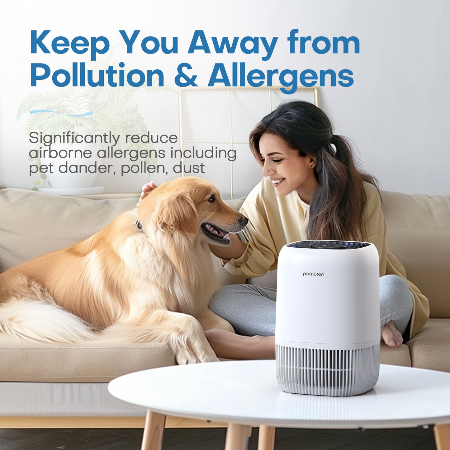 POMORON Air Purifiers for Bedroom Home, Air Filter Cleaner with Fragrance Sponge, H13 True HEPA Filter for Smoke, Allergies, Pollen, Pet Dander, Odor, Dust, Portable Air Purifier for Bedroom Office