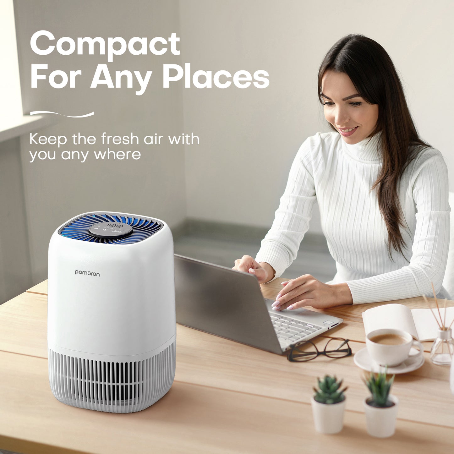 POMORON Air Purifiers for Bedroom Home, Air Filter Cleaner with Fragrance Sponge, H13 True HEPA Filter for Smoke, Allergies, Pollen, Pet Dander, Odor, Dust, Portable Air Purifier for Bedroom Office