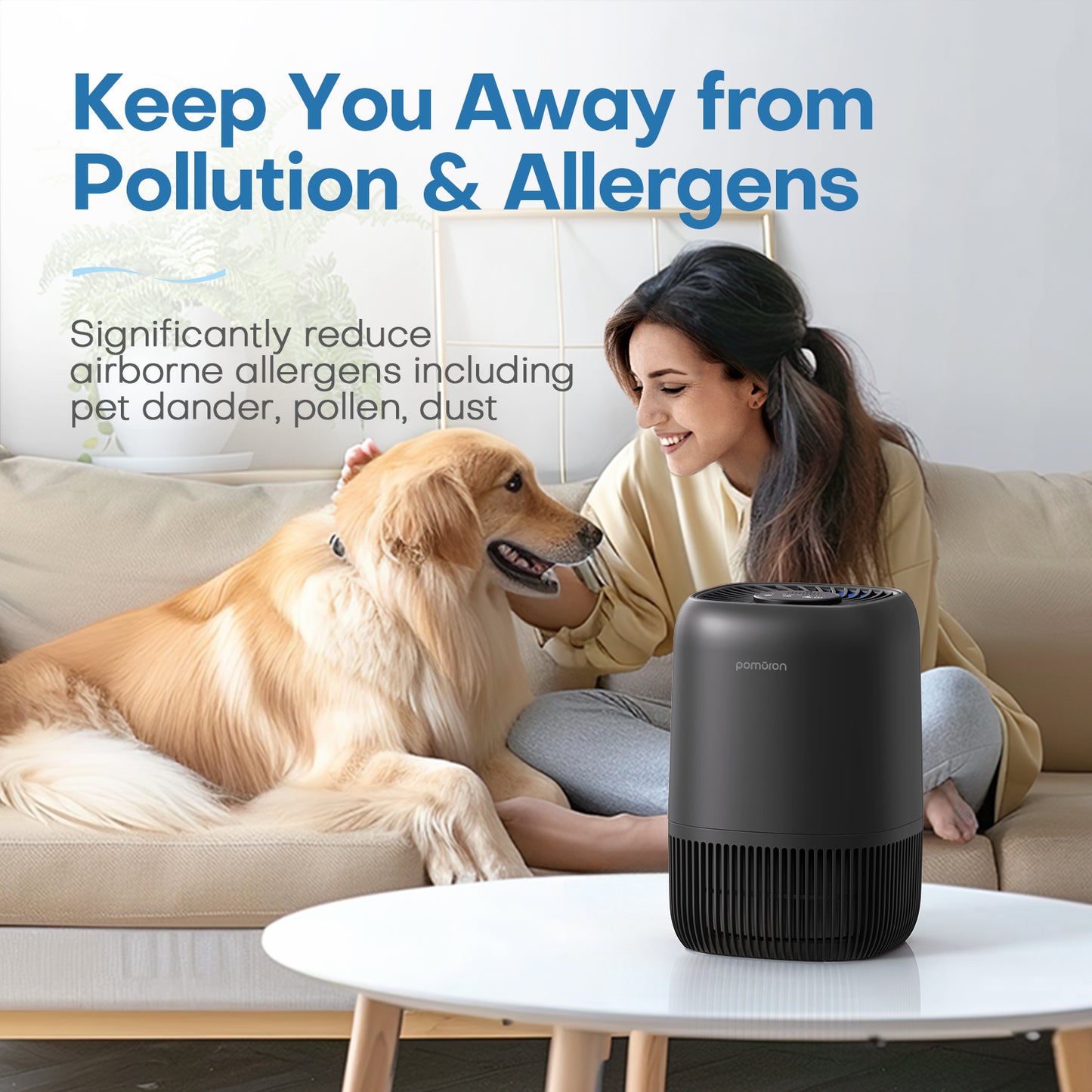 POMORON Air Purifiers for Bedroom Home, Air Filter Cleaner with Fragrance Sponge, H13 True HEPA Filter for Smoke, Allergies, Pollen, Pet Dander, Odor, Dust, Portable Air Purifier for Bedroom Office